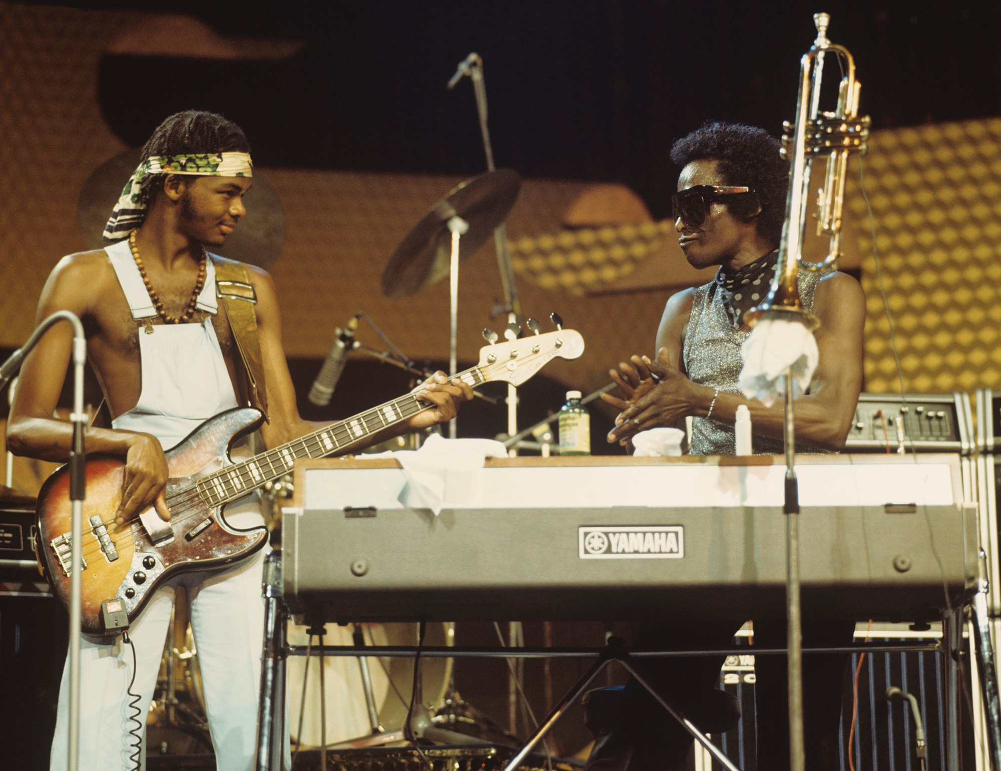 Michael Henderson and Miles at the Montreux Jazz Festival, Switzerland, July 8, 1973. Photo by David Warner Ellis/Redferns.